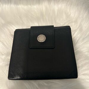 Bvlgari Black Leather Compact Wallet with Silver Tone Logo Snap